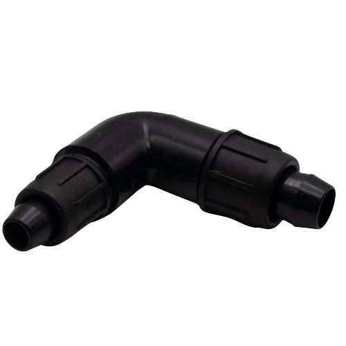 Irritec Easy Loc Reducing Elbow, angled view highlighting the 90-degree bend MPN: ELRL