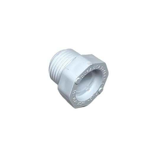Dura 1" MPT PVC Plug angled view showing external male threads MPN: 450-010