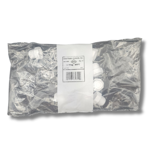 Bulk package of Dura 1" MPT PVC Plugs in clear plastic bag MPN: 450-010