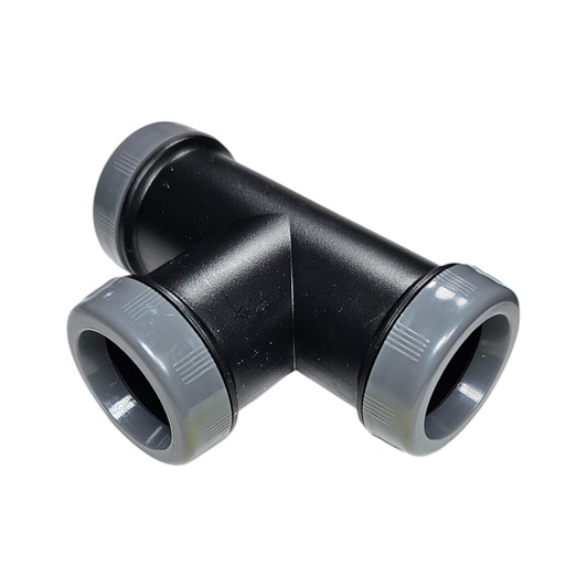 DripWorks 3/4" Compression Coupler angled view showing gray compression nut detail SKU: CC34