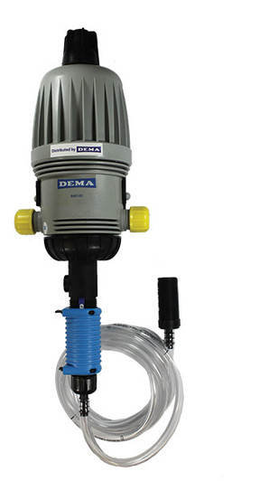 Close-up view of the top of the MixRite 571CW injector, showing the gray housing and adjustment dial.