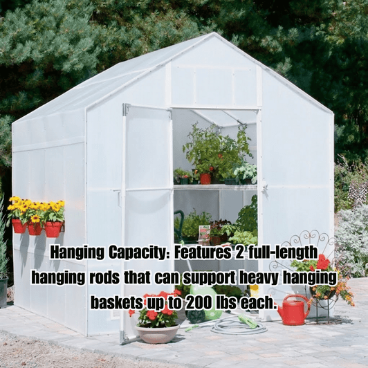 Solexx Garden Master Greenhouse exterior with text overlay regarding ample capacity.