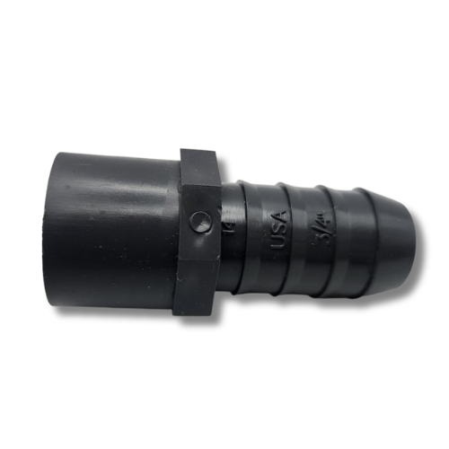 Dura 2" PVC Insert x Barb Adapter irrigation fitting side profile view showing hexagonal nut MPN: 1429-020