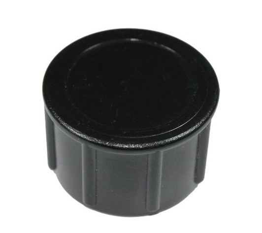 Generic 3/4" Hose Cap, angled top view of black ribbed exterior MPN: HCAP