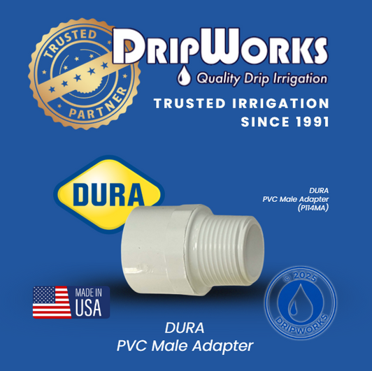 DripWorks brand graphic for Dura PVC Reducing Male Adapter