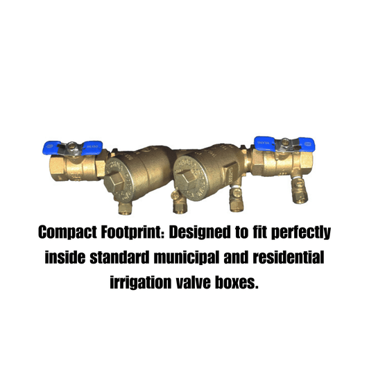 Zurn Wilkins Brass Double Check Valve compact footprint infographic