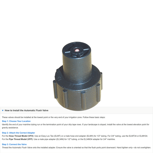 Jain Flush Valve showing related product links and accessories