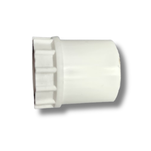 Dura 1/2" Slip x 3/8" FPT PVC Reducer Bushing side profile highlighting the white Schedule 40 PVC body