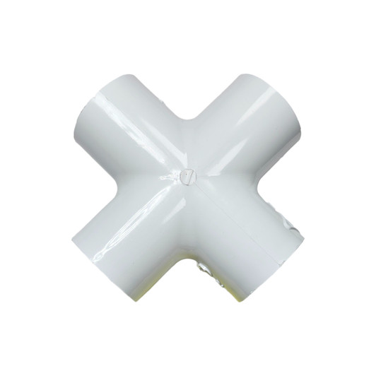 Top down view of Dura 3/4" PVC Cross S x S x S x S fitting