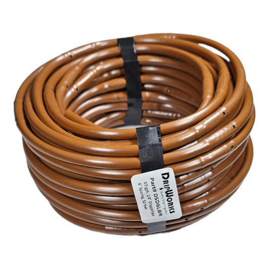 DripWorks 1/4" Emitter Tubing angled profile of 50' brown tubing roll MPN: ML-056B