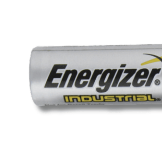 Energizer Industrial AA Battery close-up of center brand label