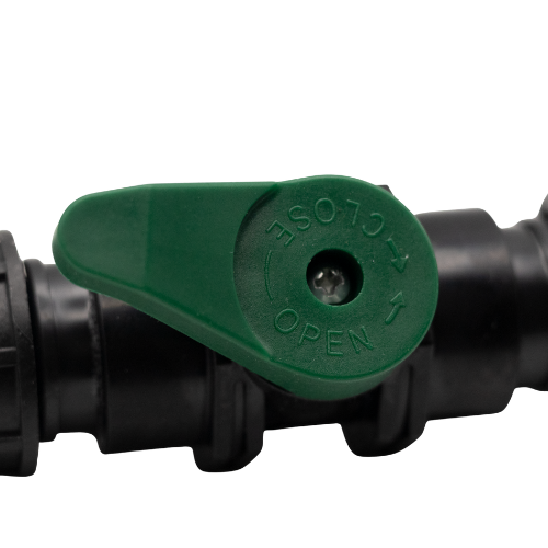 Irritec Easy Loc Shut-Off Valve, close-up top view of the green flow control handle MPN: ELSO34