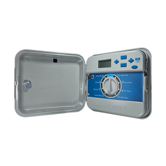 Hunter Pro-C Exterior 4-station Controller open cabinet and wiring compartment MPN: PC400