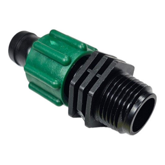 Horizontal photo of the Irritec 5/8" Perma-Loc Tape x 1/2" Male Hose End (A1-T5TH50) for irrigation.