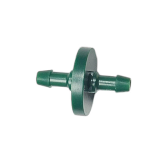 Jane Mini Inline Emitter 2 GPH green plastic barbed 1/4 inch profile view