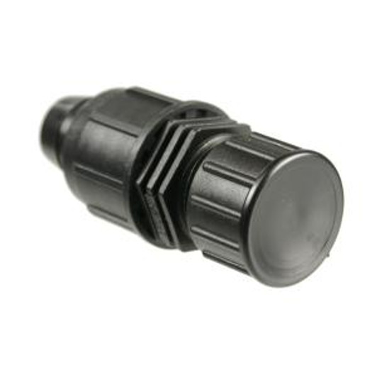 Angled view of assembled Irritec Perma-Loc End Cap A1-H8CAP