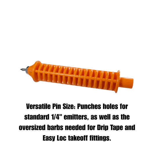 DripWorks Orange Handle Punch highlighting versatile pin size for 1/4 inch fittings