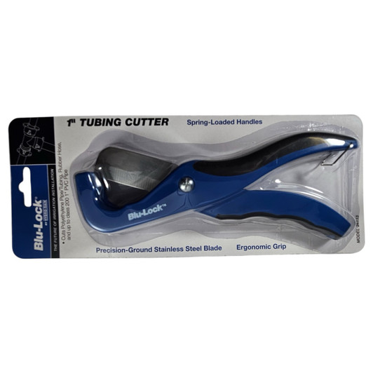 Hydro-Rain Blu-Lock Poly Tubing Cutter in retail packaging indicating 1 inch capacity MPN: BLP-CUT-25-1X
