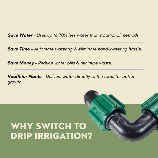 Irritec Perma-Loc Tape Tee why switch to drip irrigation graphic MPN: A1-TT555