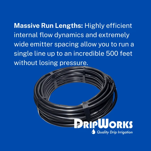 DripWorks Irritec 1/2" Drip Tubing 36" Spacing large plants and orchard infographic