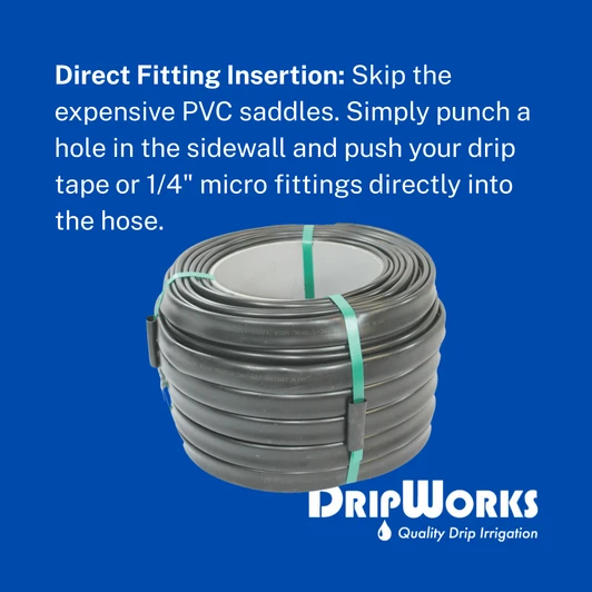 DripWorks 42 PSI Oval Hose direct fitting insertion infographic