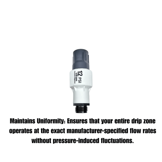 Senninger Regulator infographic showing fixed outlet pressure uniformity MPN: PRL20-3FH3MH