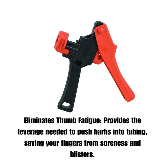 DripWorks Miracle Insert Tool infographic showing leverage for thumb fatigue