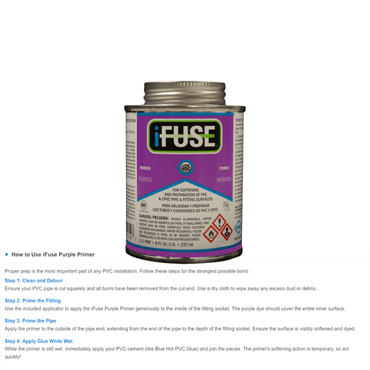 iFUSE Purple Primer 8 oz shown with related product resource links
