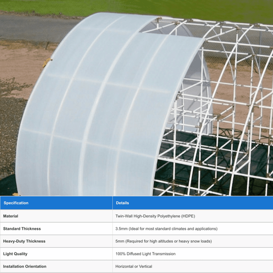 Solexx Greenhouse covering roll on a frame with a feature and benefit comparison table overlay.