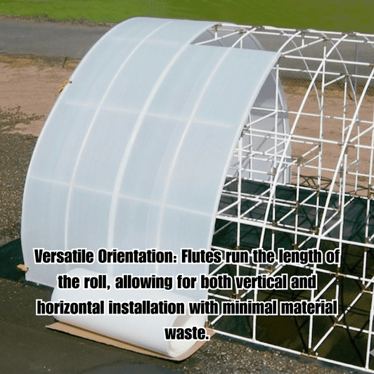 Solexx Greenhouse covering roll being installed on a frame with text overlay "Versatile Greenhouse Panels"