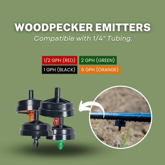Netafim Woodpecker Emitters color coded flow rates compatibility graphic