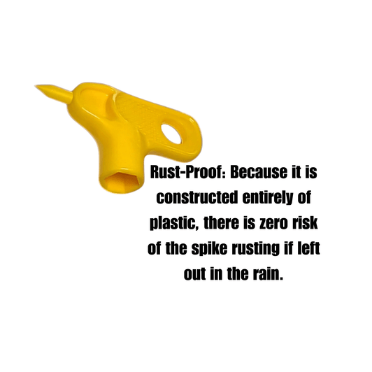 DripWorks Key Punch infographic highlighting rust-proof all-plastic construction MPN: PUKEY