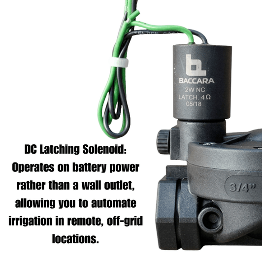 Baccara 3/4 inch DC Valve off-grid latching solenoid graphic