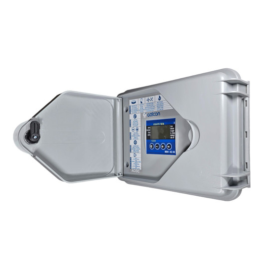 Galcon 8000 Series AC Controller front view with open lid and programming screen MPN: TGNAC