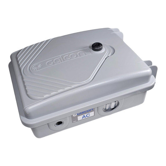 Galcon 8000 Series AC Controller closed grey weatherproof housing angled view MPN: TGNAC