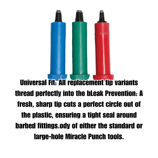 DripWorks Miracle Punch Tips infographic on fresh tips for leak prevention