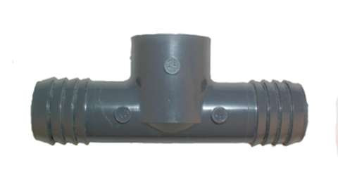 Dura 1/2" Barbed Tee gray PVC insert fitting angled view