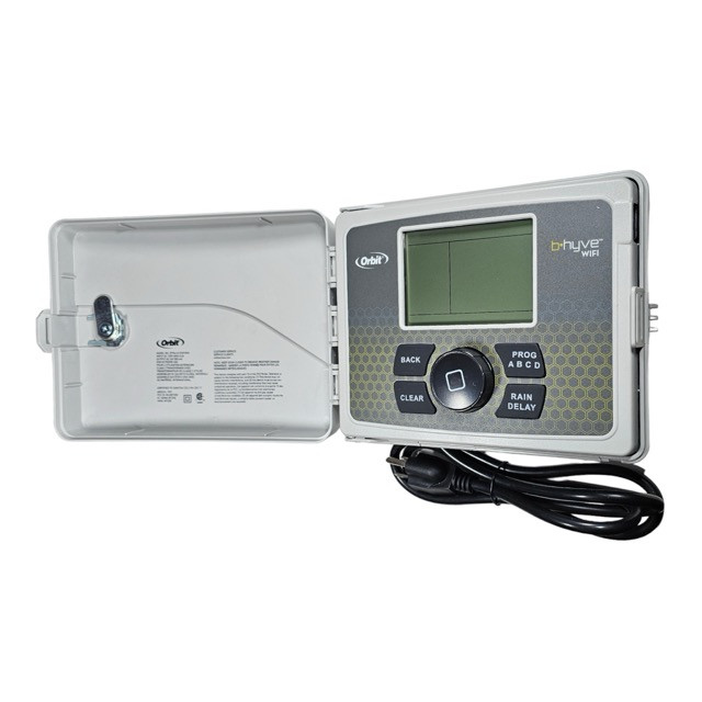 Orbit B-hyve Smart Controller open cabinet with screen, dial and power cord MPN: 57946