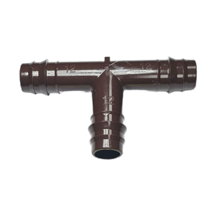 Netafim Techline EZ 12mm Insert Tee brown fitting top down view