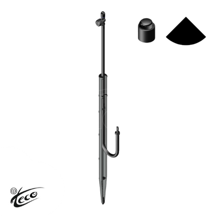 The complete Teco Idra Spike 90-degree spray assembly, available in a 10-pack. This kit includes the stake, micro-tubing, and adjustable nozzle for a comprehensive garden watering solution.