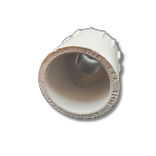 Dura 1" Slip x 3/4" MHT Adapter angled view showing male hose threads