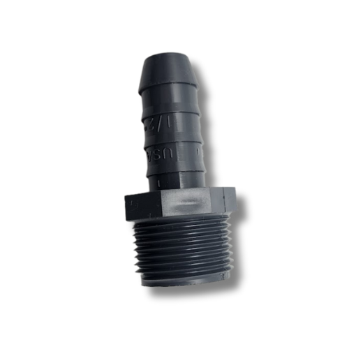 Dura 3/4" Insert x 1/2" MPT Adapter features infographic showing UV resistance and easy install MPN: 1436-101