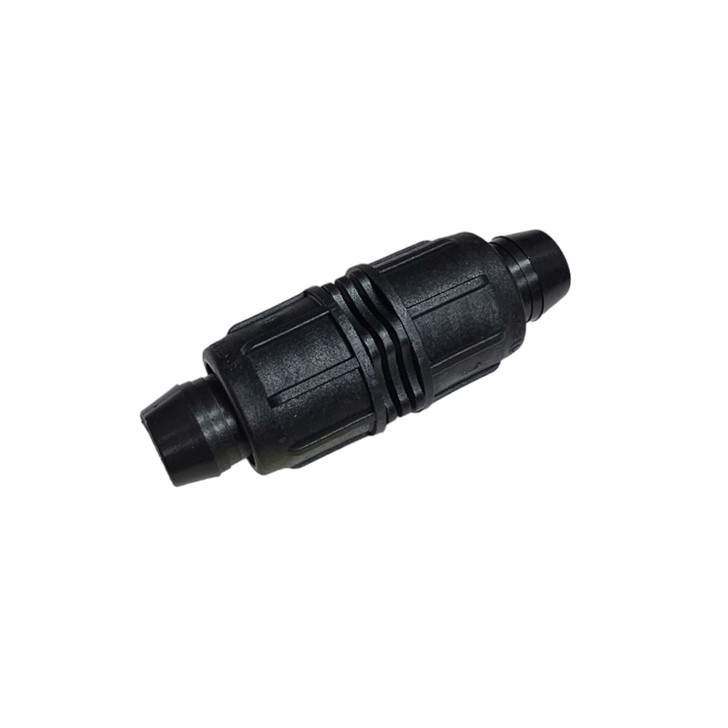 Irritec Easy Loc Coupler, angled view of black irrigation repair fitting MPN: ELC34