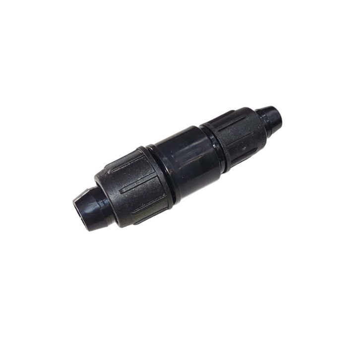 Irritec Easy Loc Reducer Coupling, angled high view of black irrigation fitting MPN: ELRC