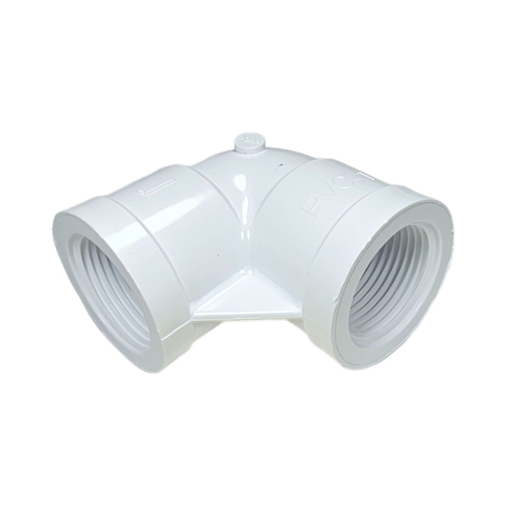 Dura 3/4" Schedule 40 PVC 90 Degree Elbow FPT angled view showing threaded ports