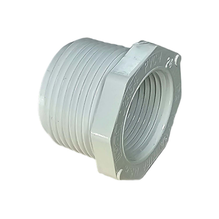 Dura Schedule 40 PVC Threaded Bushing 1 1/2" angled view showing hex head