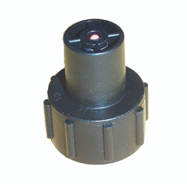 Jain Flush Valve isolated profile view of black plastic body