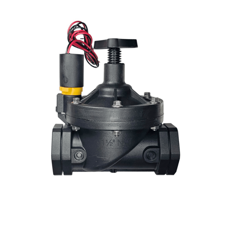 Galcon DC Latching Valve front profile view with flow control