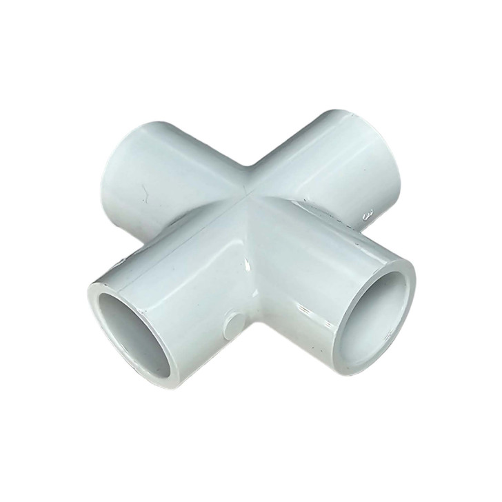 Dura Schedule 40 PVC Cross 3/4" angled view showing 4-way connection