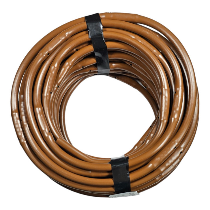 DripWorks 1/4" Emitter Tubing top down view of 50' brown tubing roll MPN: ML-056B